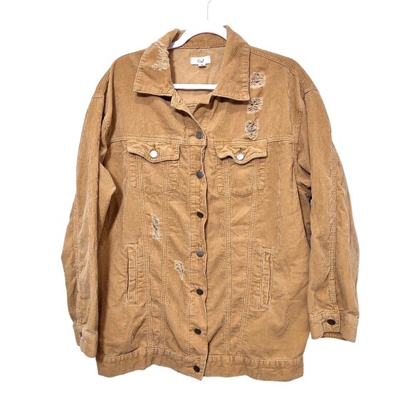Easel Corduroy Jacket Mustard Yellow Destroyed Trucker Oversized Womens Medium - Picture 1 of 8